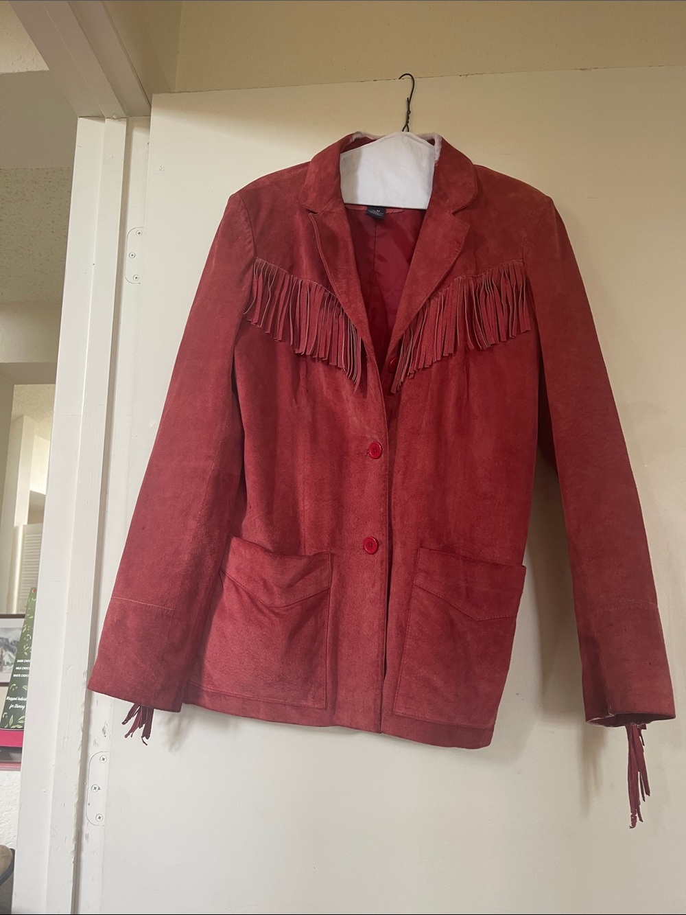 Denim&Co Red Fringed Western Jacket / defects- Size Medium